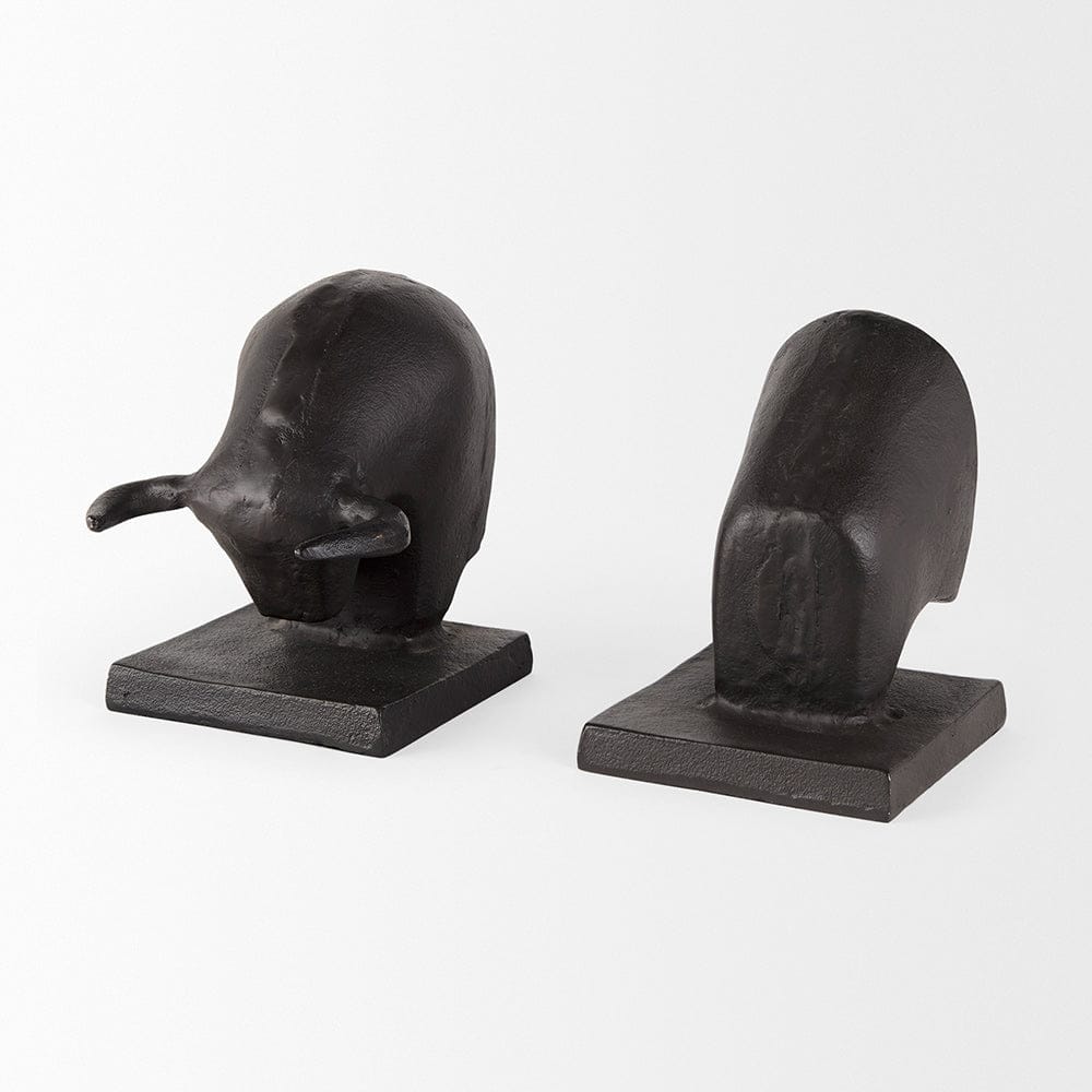Mercana - Tauro III 10L x 5W Black Cast Aluminum Raging Bull Bookends (Set of 2) - 69065 view 5