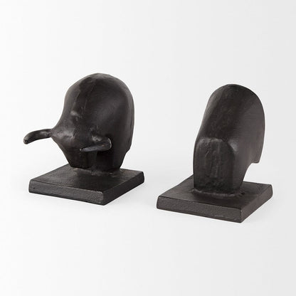 Mercana - Tauro III 10L x 5W Black Cast Aluminum Raging Bull Bookends (Set of 2) - 69065 view 5