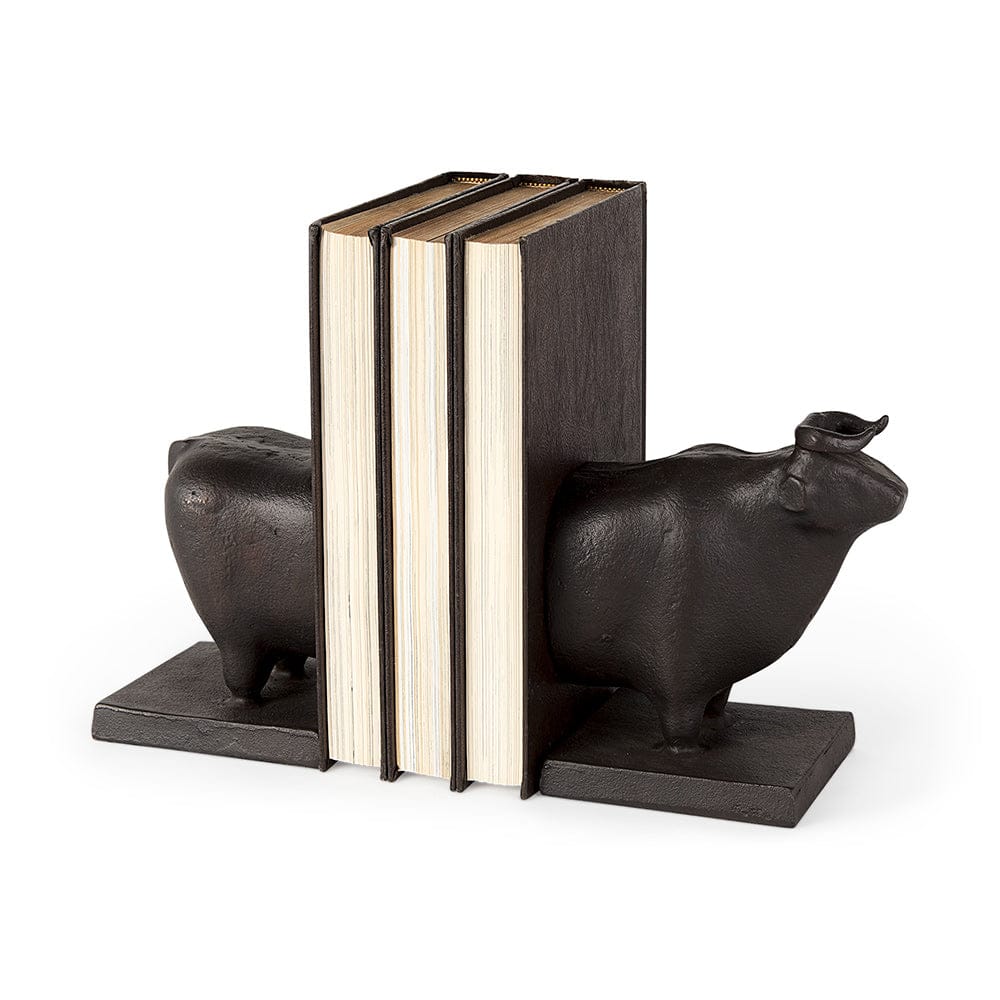 Mercana - Taurus III 9L x 4W Black Cast Aluminum Bull Bookends (Set of 2) - 69064_CLOSEOUT view 1