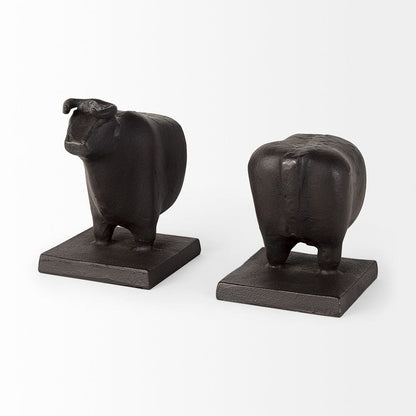 Mercana - Taurus III 9L x 4W Black Cast Aluminum Bull Bookends (Set of 2) - 69064_CLOSEOUT view 5