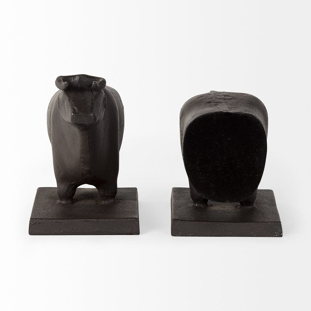 Mercana - Taurus III 9L x 4W Black Cast Aluminum Bull Bookends (Set of 2) - 69064_CLOSEOUT view 6