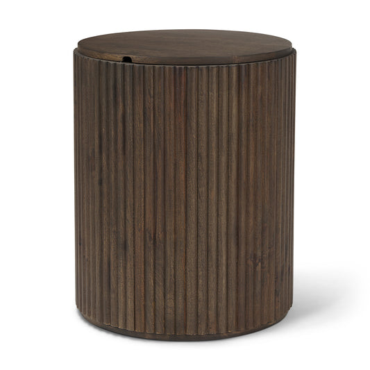 Mercana - Terra 18L x 18W x 22H Dark Brown Wood Fluted Round Side Table - 69881 view 1