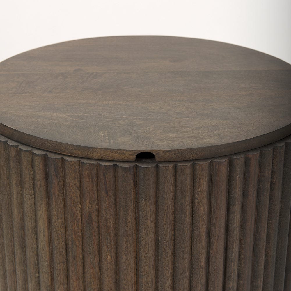 Mercana - Terra 18L x 18W x 22H Dark Brown Wood Fluted Round Side Table - 69881 view 4