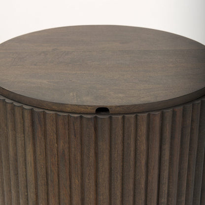 Mercana - Terra 18L x 18W x 22H Dark Brown Wood Fluted Round Side Table - 69881 view 4