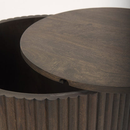 Mercana - Terra 18L x 18W x 22H Dark Brown Wood Fluted Round Side Table - 69881 view 5