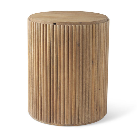 Mercana - Terra 18L x 18W x 22H Light Brown Wood Fluted Round Side Table - 69882 view 1