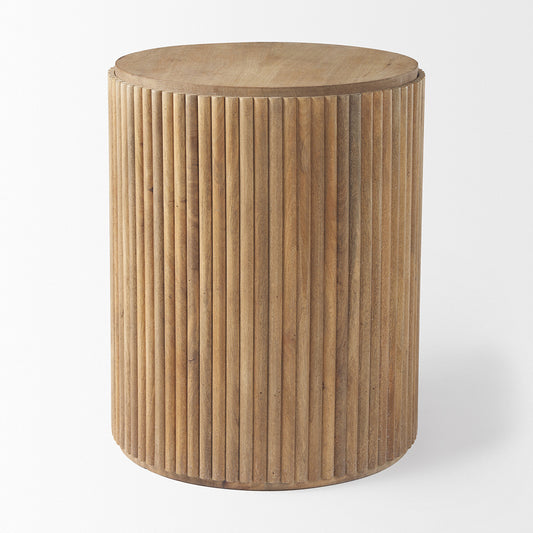 Mercana - Terra 18L x 18W x 22H Light Brown Wood Fluted Round Side Table - 69882 view 2