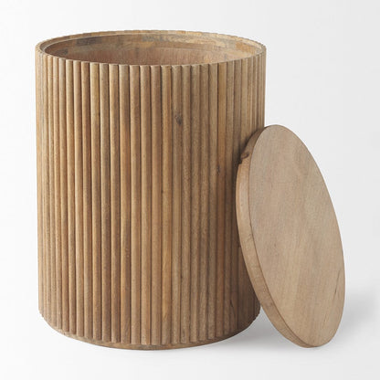 Mercana - Terra 18L x 18W x 22H Light Brown Wood Fluted Round Side Table - 69882 view 3