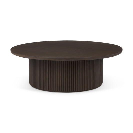 Mercana - Terra 48L x 48W x 15H Dark Brown Wood Round Fluted Coffee Table - 69877_CLOSEOUT view 1
