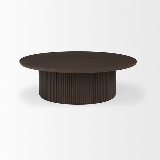 Mercana - Terra 48L x 48W x 15H Dark Brown Wood Round Fluted Coffee Table - 69877_CLOSEOUT view 2