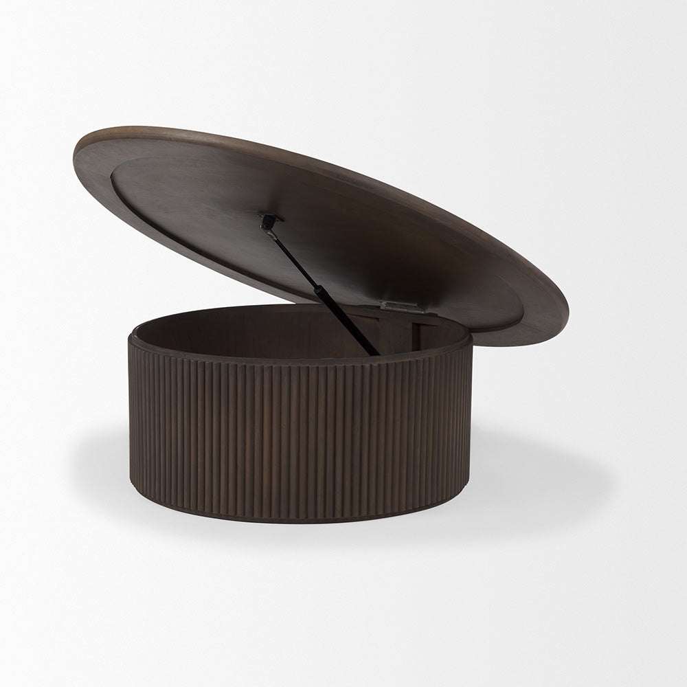 Mercana - Terra 48L x 48W x 15H Dark Brown Wood Round Fluted Coffee Table - 69877_CLOSEOUT view 4