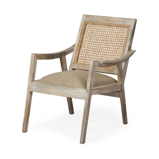 Mercana - Teryn Cream Linen Seat And Natural Wooden Base w/ Mesh Back Accent Chair - 67833 view 1