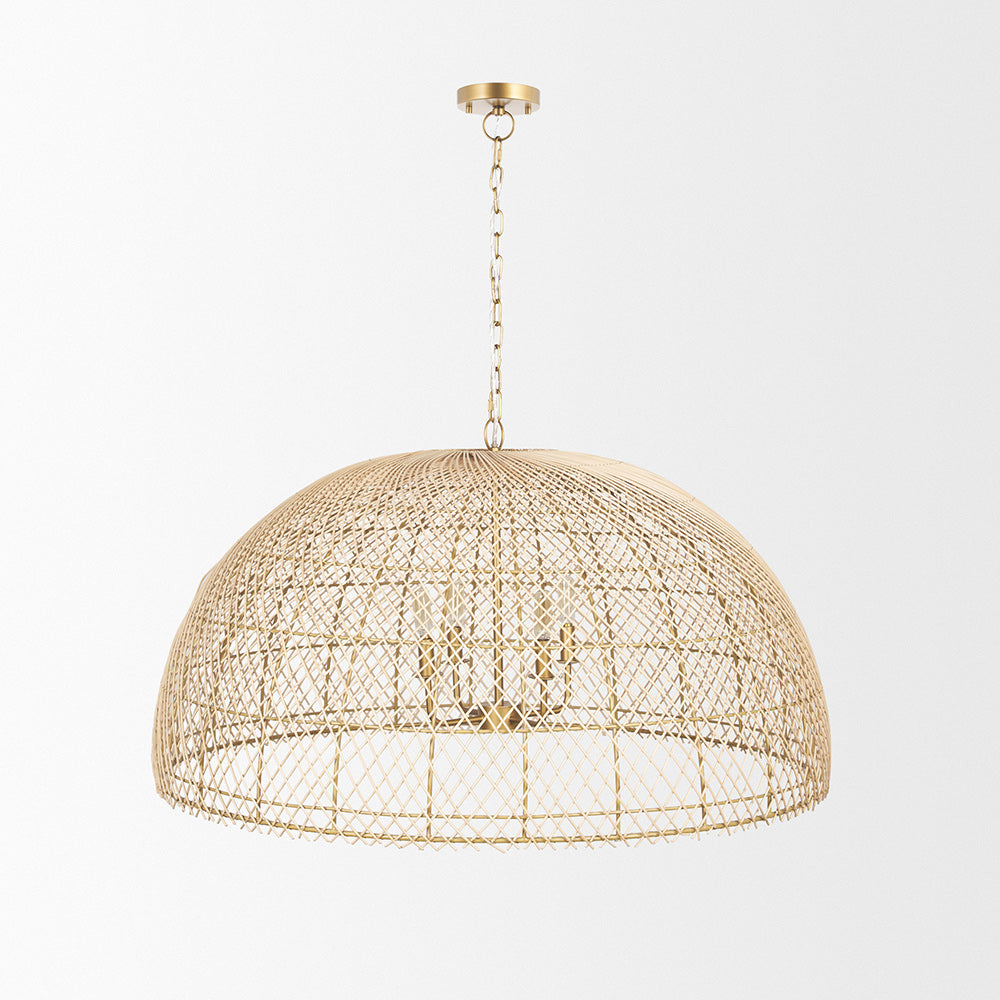 Mercana - Thad 4-Light Natural Woven Rattan Dome Chandelier - 70916 view 2