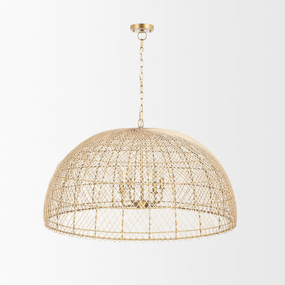 Mercana - Thad 4-Light Natural Woven Rattan Dome Chandelier - 70916 view 2