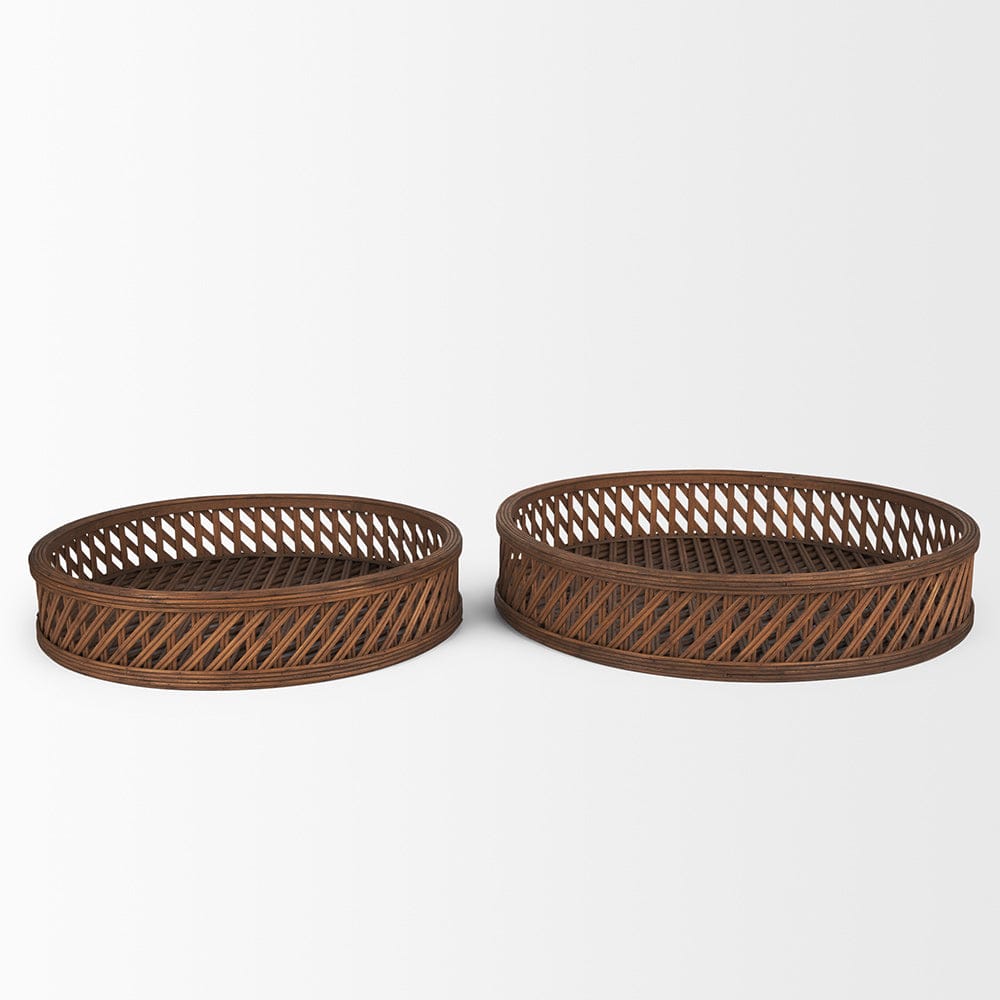 Mercana - Thala Medium Brown Round Wicker Tray (Set of 2) - 70541 view 2