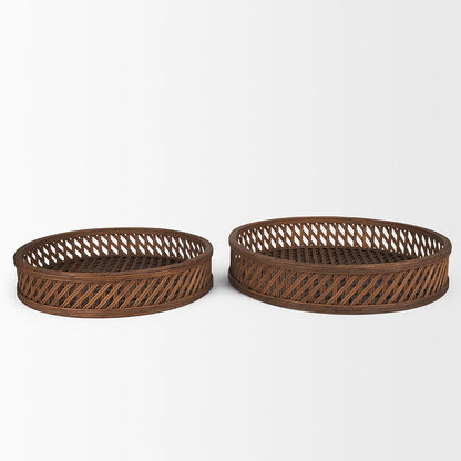 Mercana - Thala Medium Brown Round Wicker Tray (Set of 2) - 70541 view 2