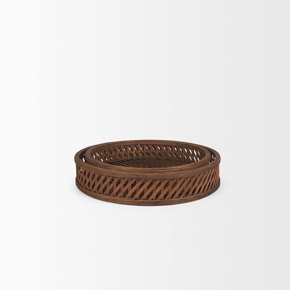 Mercana - Thala Medium Brown Round Wicker Tray (Set of 2) - 70541 view 3