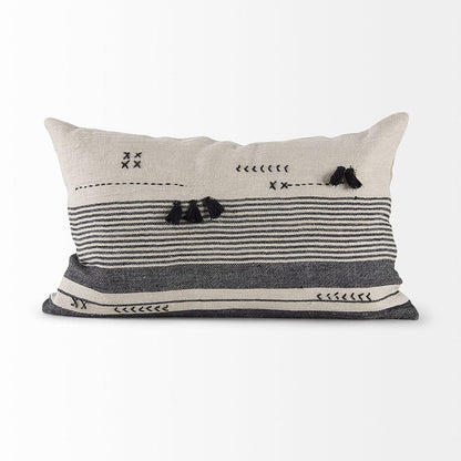 Mercana - Thalia 13L x 21W Black and Beige Fabric Striped and Fringed Decorative Pillow Cover - 69422_CLOSEOUT view 2