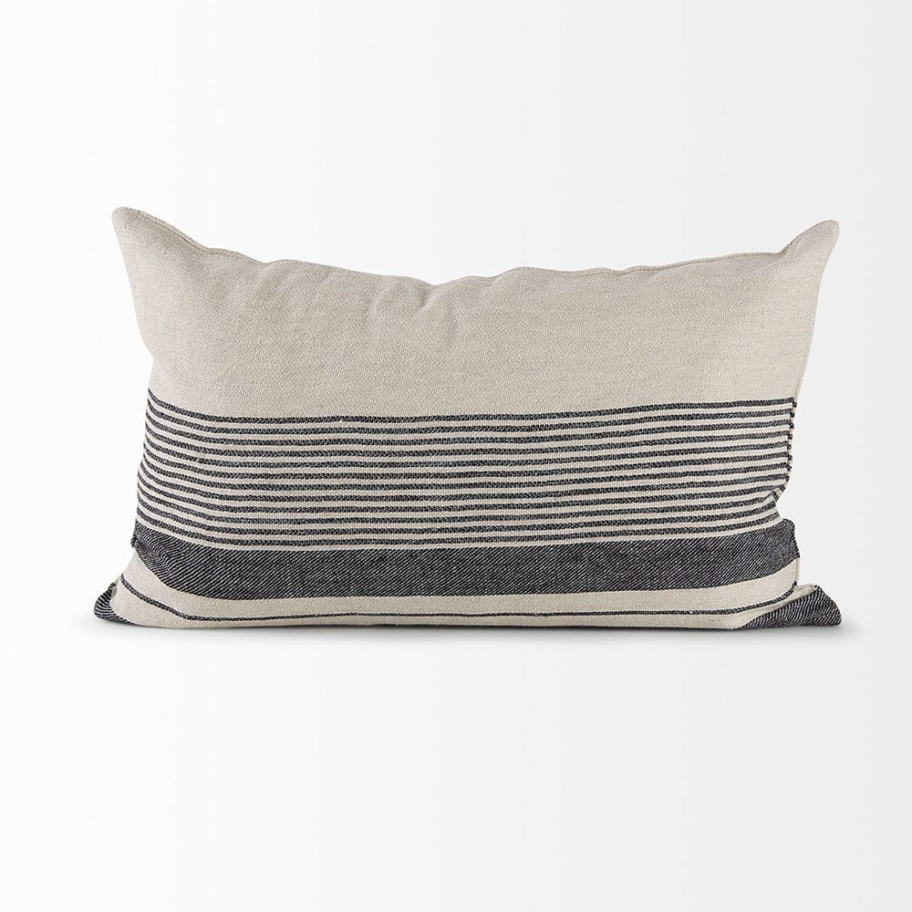 Mercana - Thalia 13L x 21W Black and Beige Fabric Striped and Fringed Decorative Pillow Cover - 69422_CLOSEOUT view 4