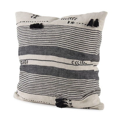 Mercana - Thalia 18L x 18W Black and Beige Fabric Striped and Fringed Decorative Pillow Cover - 69423_CLOSEOUT view 1