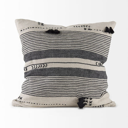 Mercana - Thalia 18L x 18W Black and Beige Fabric Striped and Fringed Decorative Pillow Cover - 69423_CLOSEOUT view 2