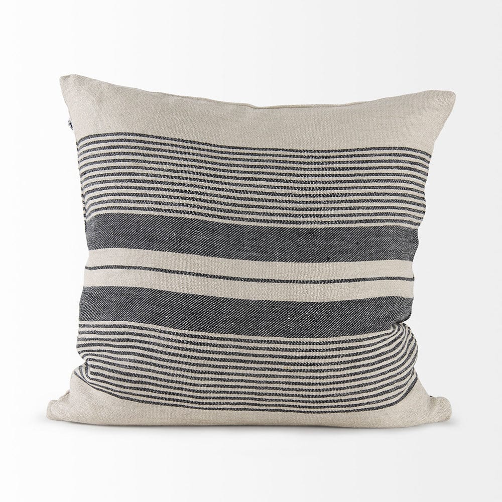 Mercana - Thalia 18L x 18W Black and Beige Fabric Striped and Fringed Decorative Pillow Cover - 69423_CLOSEOUT view 4