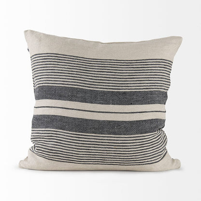 Mercana - Thalia 18L x 18W Black and Beige Fabric Striped and Fringed Decorative Pillow Cover - 69423_CLOSEOUT view 4
