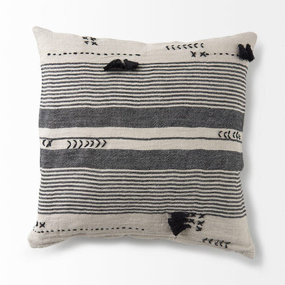 Mercana - Thalia 18L x 18W Black and Beige Fabric Striped and Fringed Decorative Pillow Cover - 69423_CLOSEOUT view 5