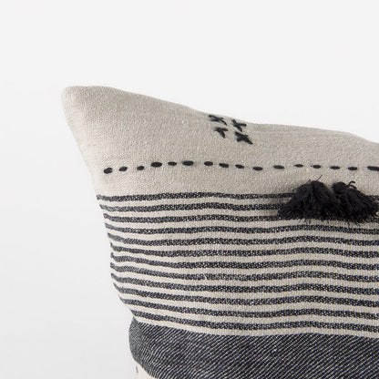 Mercana - Thalia 18L x 18W Black and Beige Fabric Striped and Fringed Decorative Pillow Cover - 69423_CLOSEOUT view 6