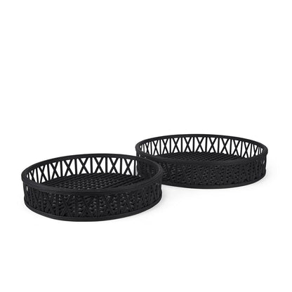 Mercana - Thea Matte Black Wicker Trays (Set of 2) - 70540 view 1