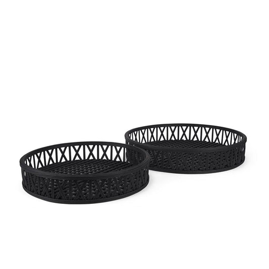 Mercana - Thea Matte Black Wicker Trays (Set of 2) - 70540 view 1