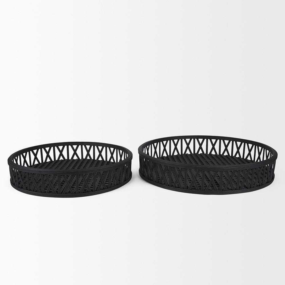 Mercana - Thea Matte Black Wicker Trays (Set of 2) - 70540 view 2
