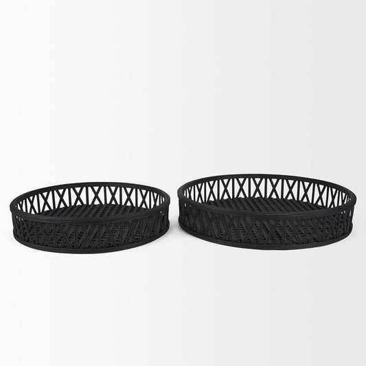 Mercana - Thea Matte Black Wicker Trays (Set of 2) - 70540 view 2