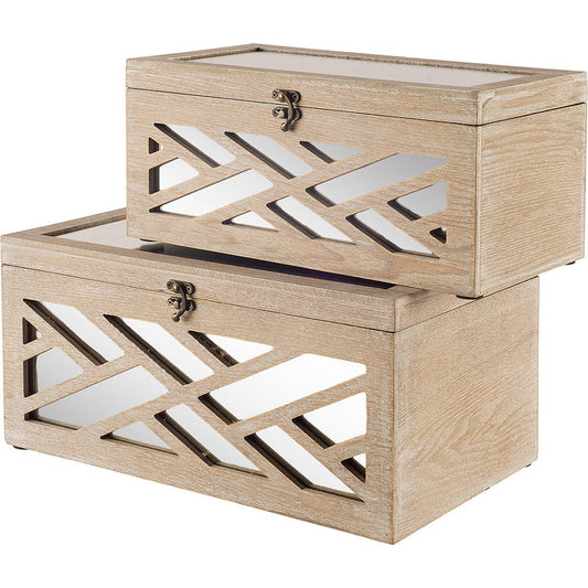 Mercana - Tiffany Off-White Wooden W/ Mirror Inlay Chevron Boxes (Set of 2) - 67050_CLOSEOUT view 1