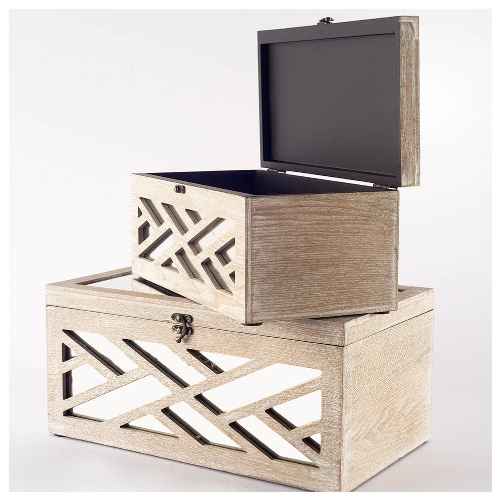 Mercana - Tiffany Off-White Wooden W/ Mirror Inlay Chevron Boxes (Set of 2) - 67050_CLOSEOUT view 3