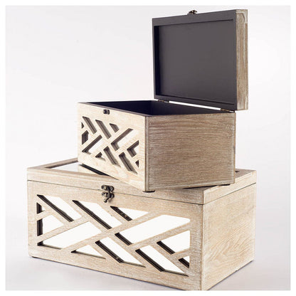 Mercana - Tiffany Off-White Wooden W/ Mirror Inlay Chevron Boxes (Set of 2) - 67050_CLOSEOUT view 3