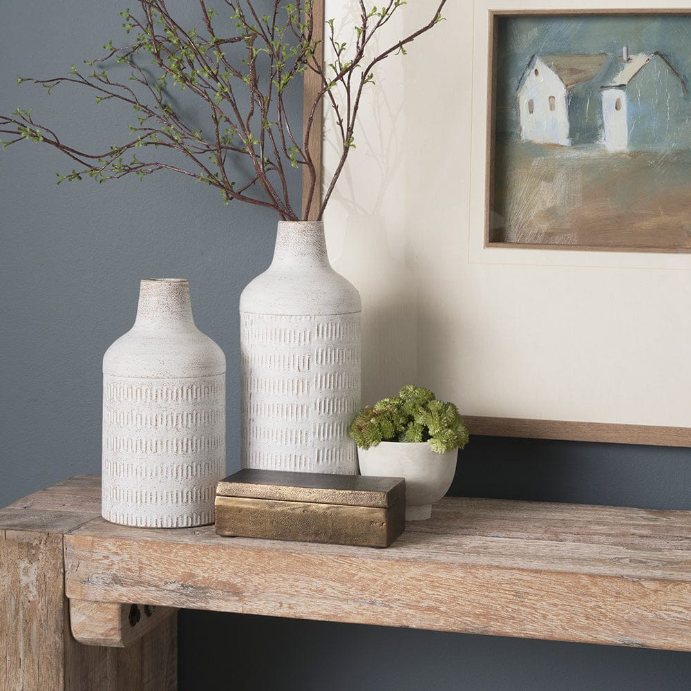 Mercana - Tisha Large White W/ Terracotta Distressing Metal Vase - 70942 view 9