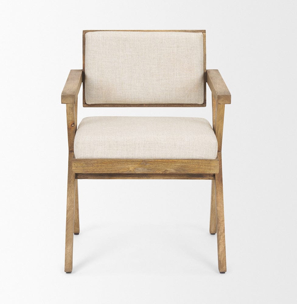 Mercana - Topanga I Cream Fabric Wrap Medium Brown Wooden Frame Dining Chair - 68504 view 4