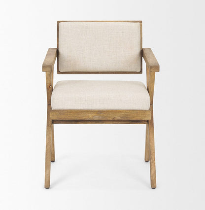 Mercana - Topanga I Cream Fabric Wrap Medium Brown Wooden Frame Dining Chair - 68504 view 4