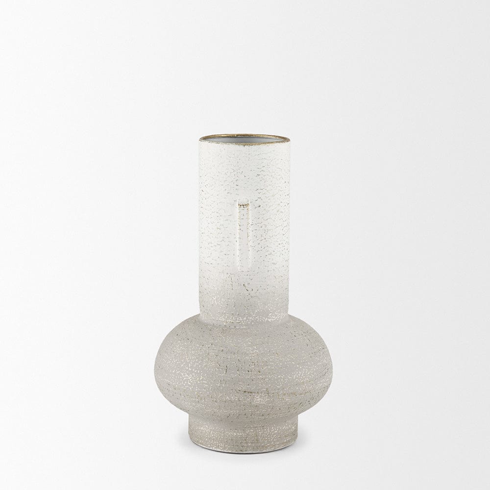 Mercana - Torres Small Textured Off White w/ Gold Metal Vase - 70955 view 3