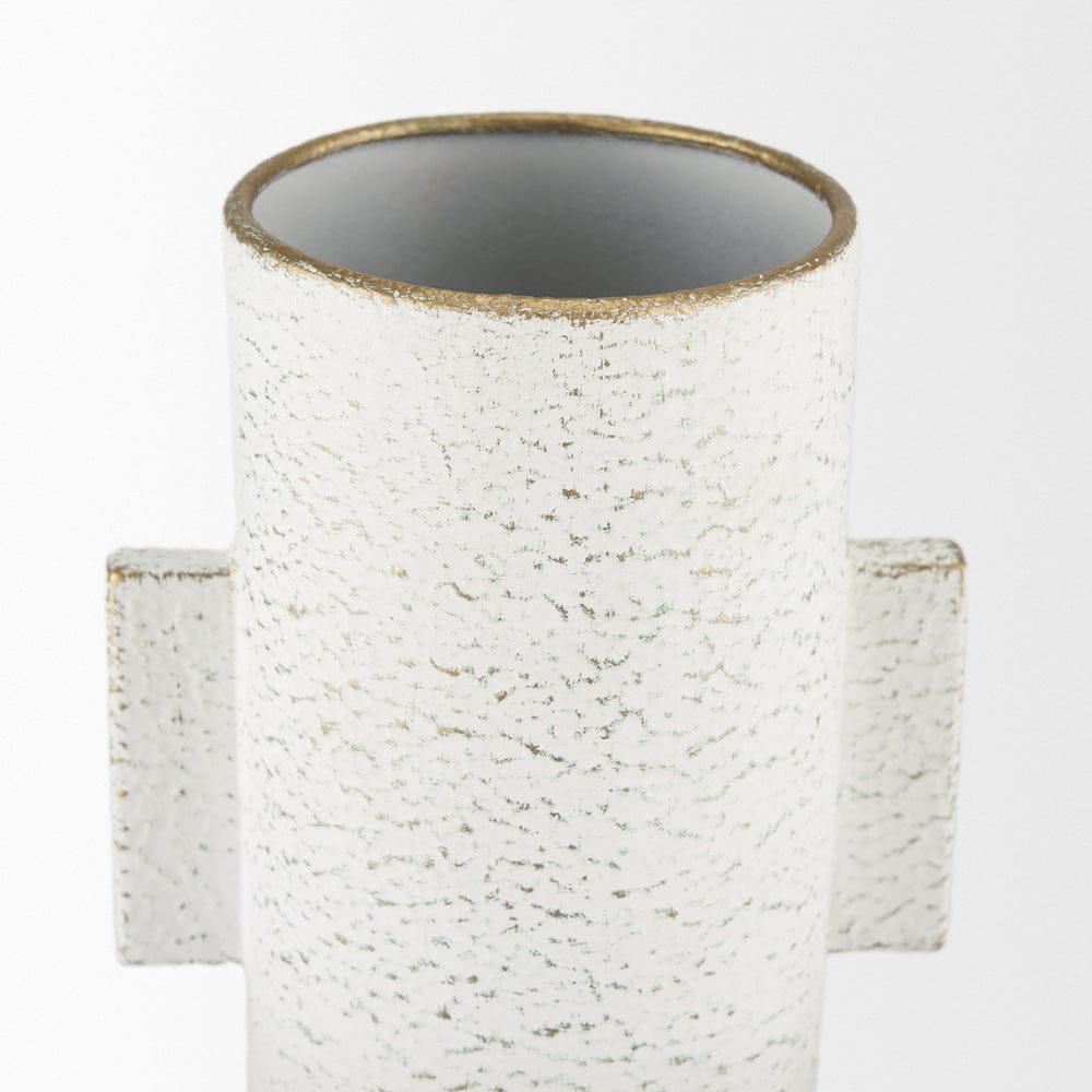 Mercana - Torres Small Textured Off White w/ Gold Metal Vase - 70955 view 5