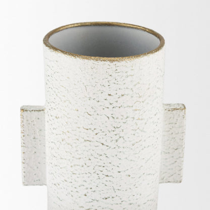 Mercana - Torres Small Textured Off White w/ Gold Metal Vase - 70955 view 5