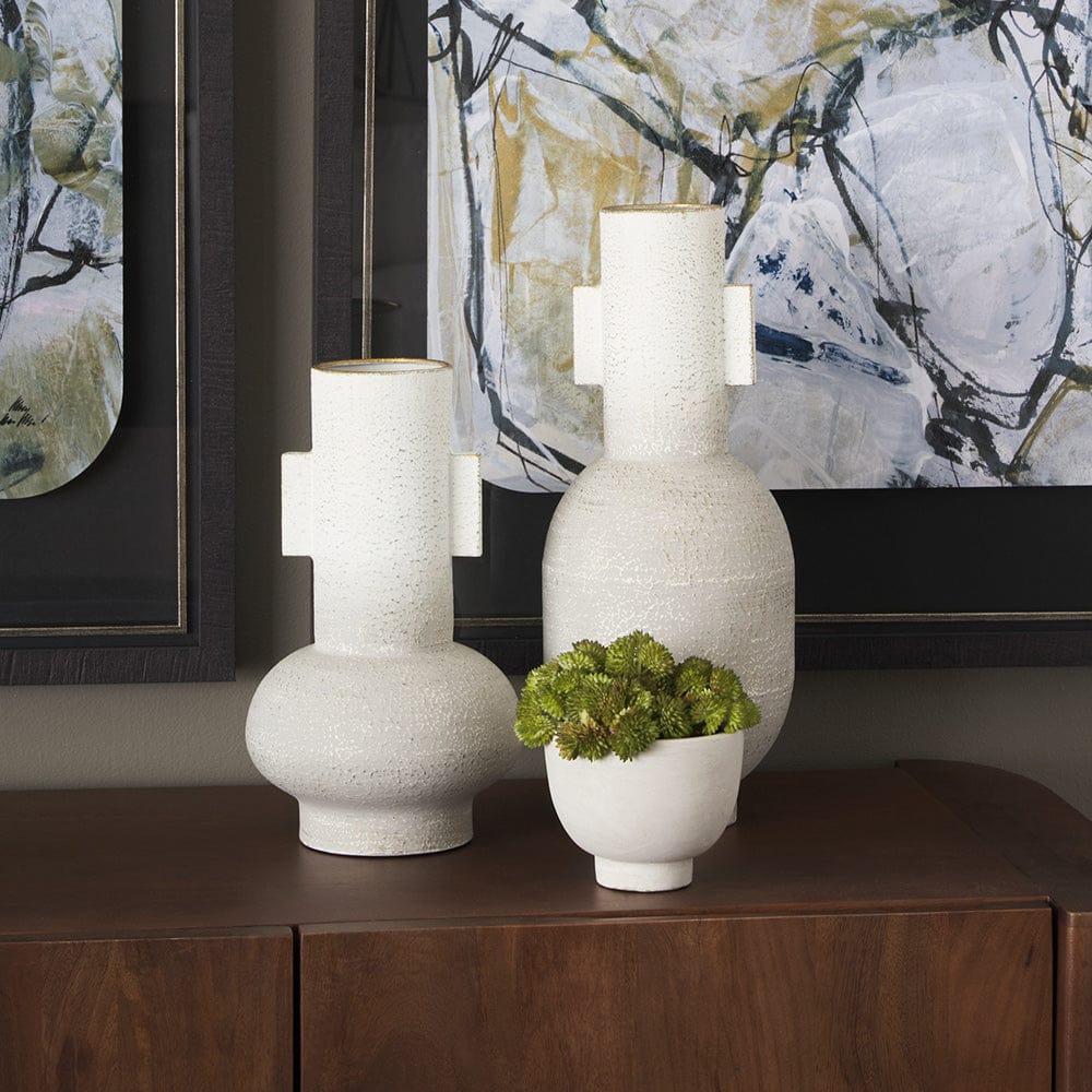 Mercana - Torres Small Textured Off White w/ Gold Metal Vase - 70955 view 8