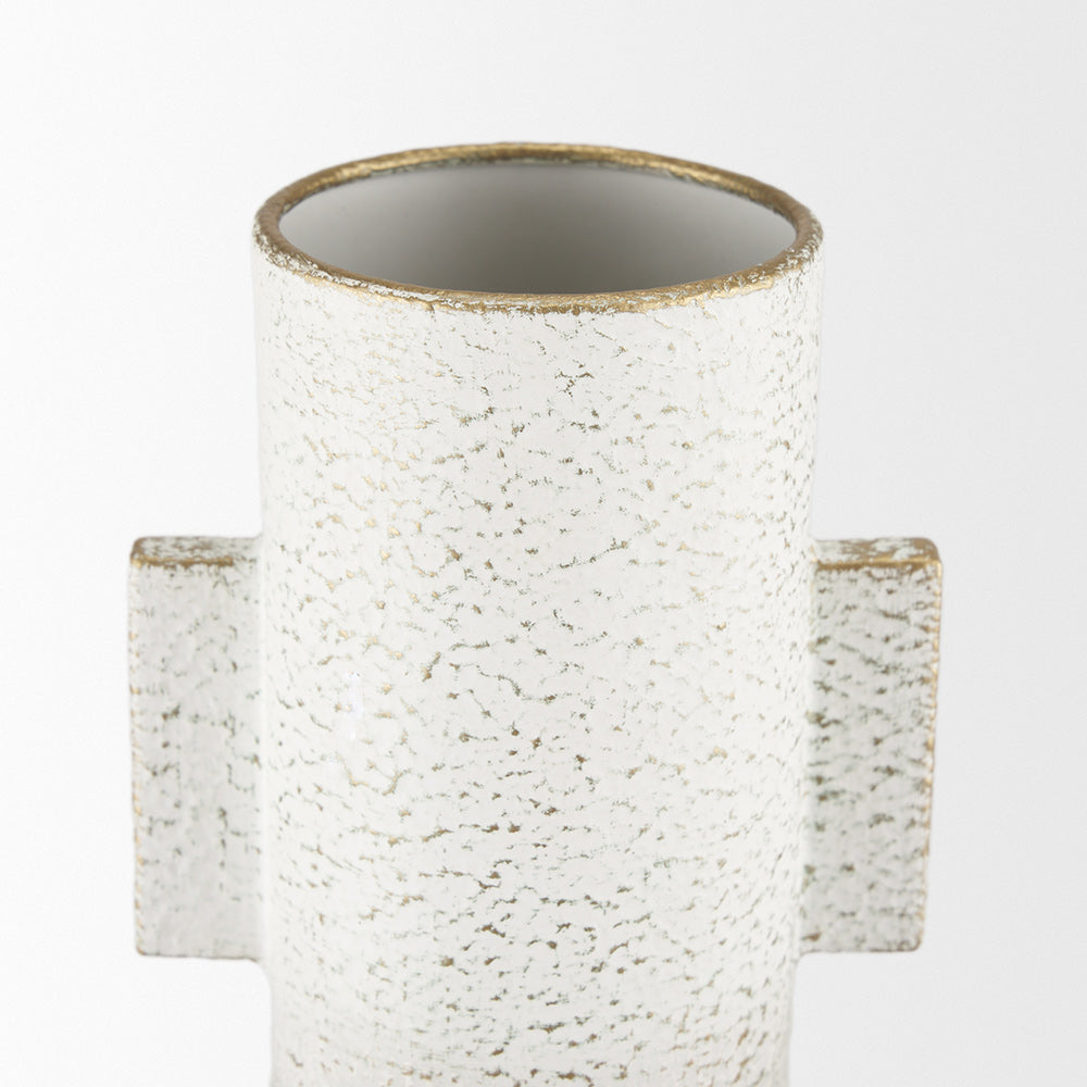 Mercana - Torres Tall Textured Off White w/ Gold Metal Vase - 70956 view 5