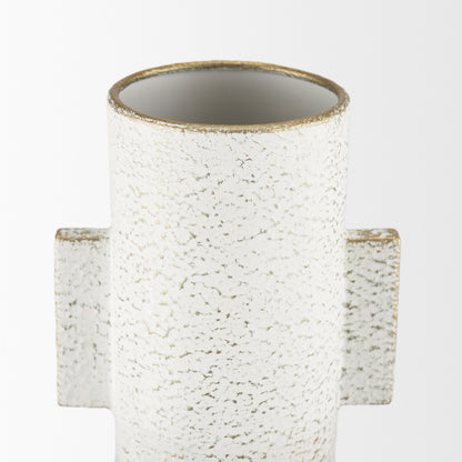 Mercana - Torres Tall Textured Off White w/ Gold Metal Vase - 70956 view 5