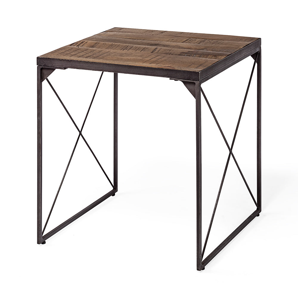 Mercana - Trestman II 24" x 22.5" Square Top Medium Brown Wood and Iron Cross Braced End/Side Table - 68471_CLOSEOUT view 1