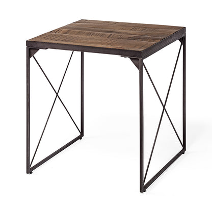 Mercana - Trestman II 24" x 22.5" Square Top Medium Brown Wood and Iron Cross Braced End/Side Table - 68471_CLOSEOUT view 1