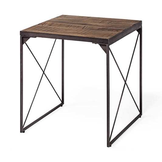 Mercana - Trestman II 24" x 22.5" Square Top Medium Brown Wood and Iron Cross Braced End/Side Table - 68471_CLOSEOUT view 1