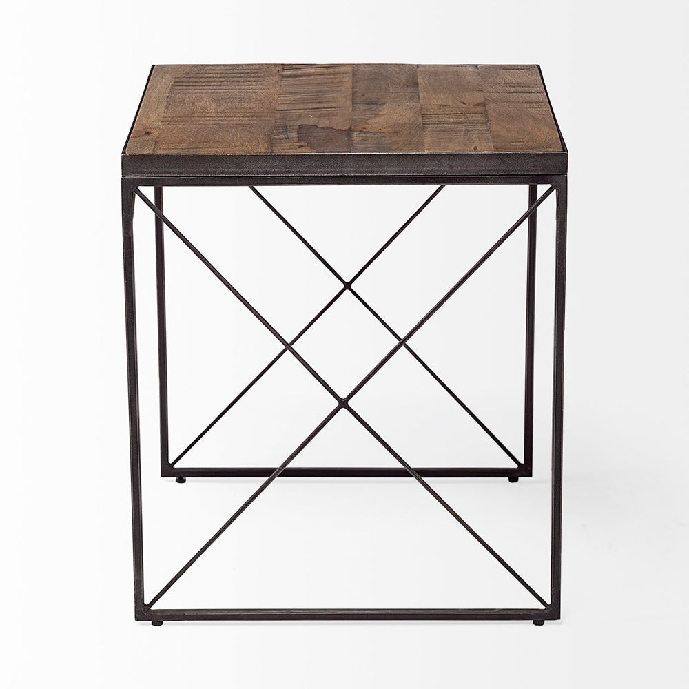 Mercana - Trestman II 24" x 22.5" Square Top Medium Brown Wood and Iron Cross Braced End/Side Table - 68471_CLOSEOUT view 6