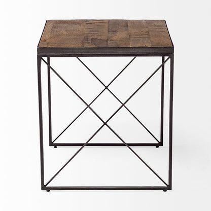Mercana - Trestman II 24" x 22.5" Square Top Medium Brown Wood and Iron Cross Braced End/Side Table - 68471_CLOSEOUT view 6